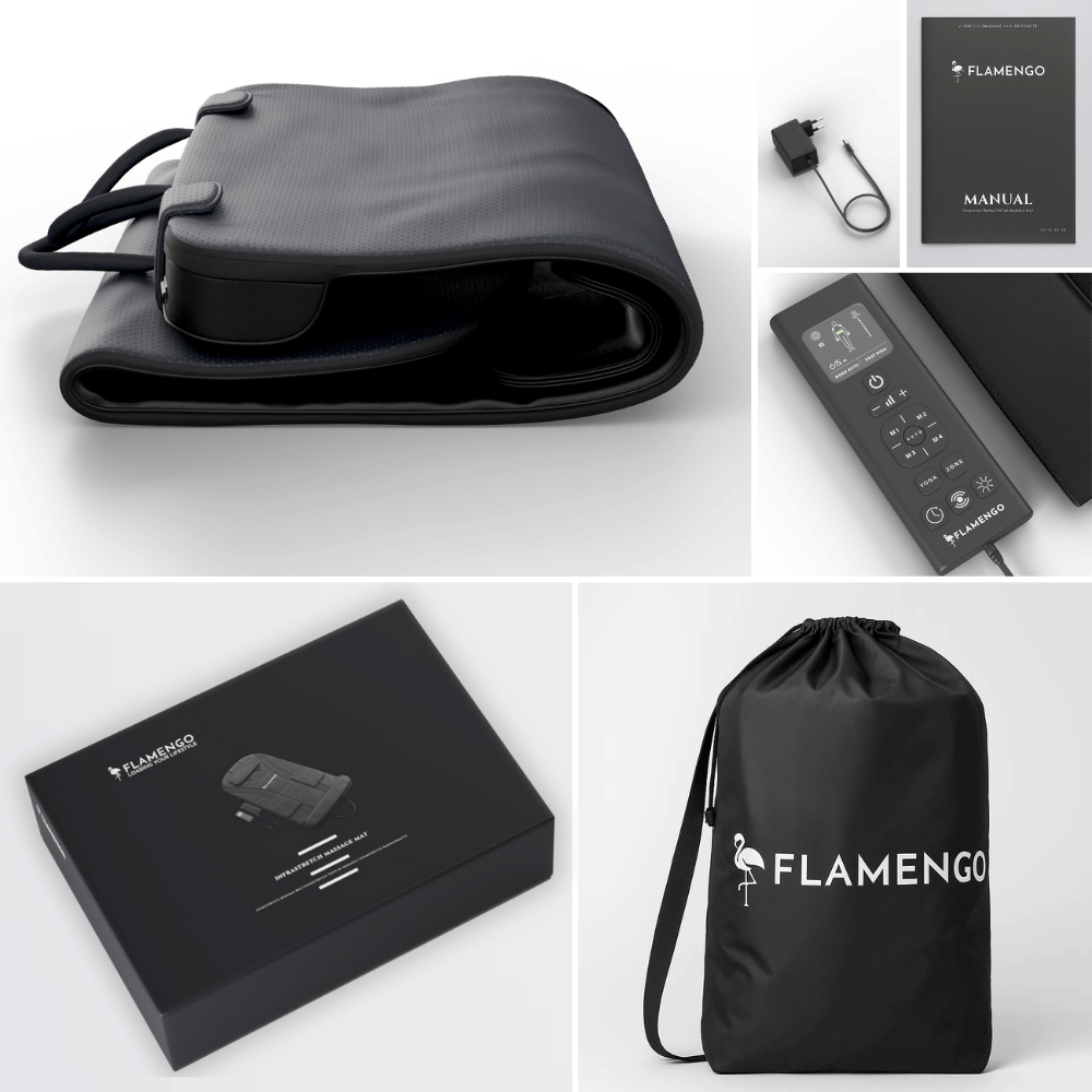 Mat de massage de luxe avec étirement - pour les problèmes de dos et la relaxation à la maison - Flamengo® Infrastretch